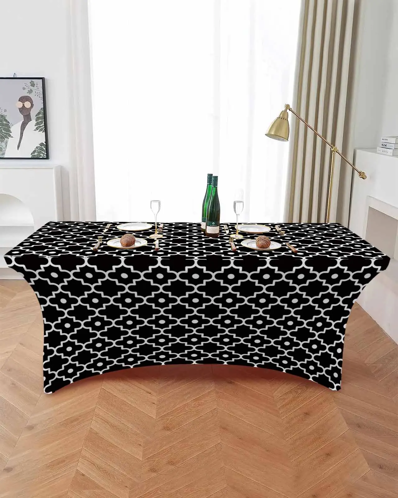 Moroccan Style Black Geometric Table Skirt Wedding Decoration Home Birthday Party Table Skirt Dessert Table Cover Home Decor