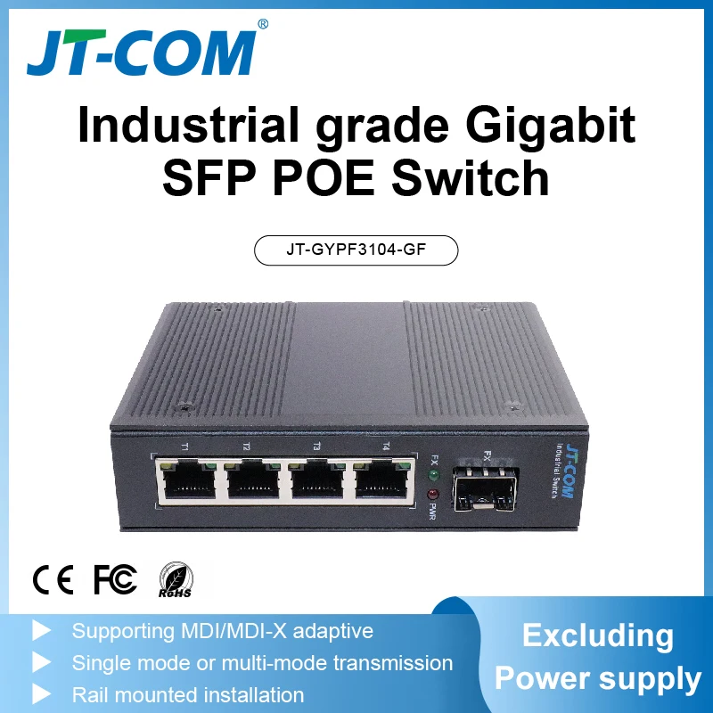 

Gigabit SFP Industrial POE Switch 1G4E Plug and Play Ethernet Switch with 1*1000Mbps SFP ports+4*1000Mbps POE RJ45 ports