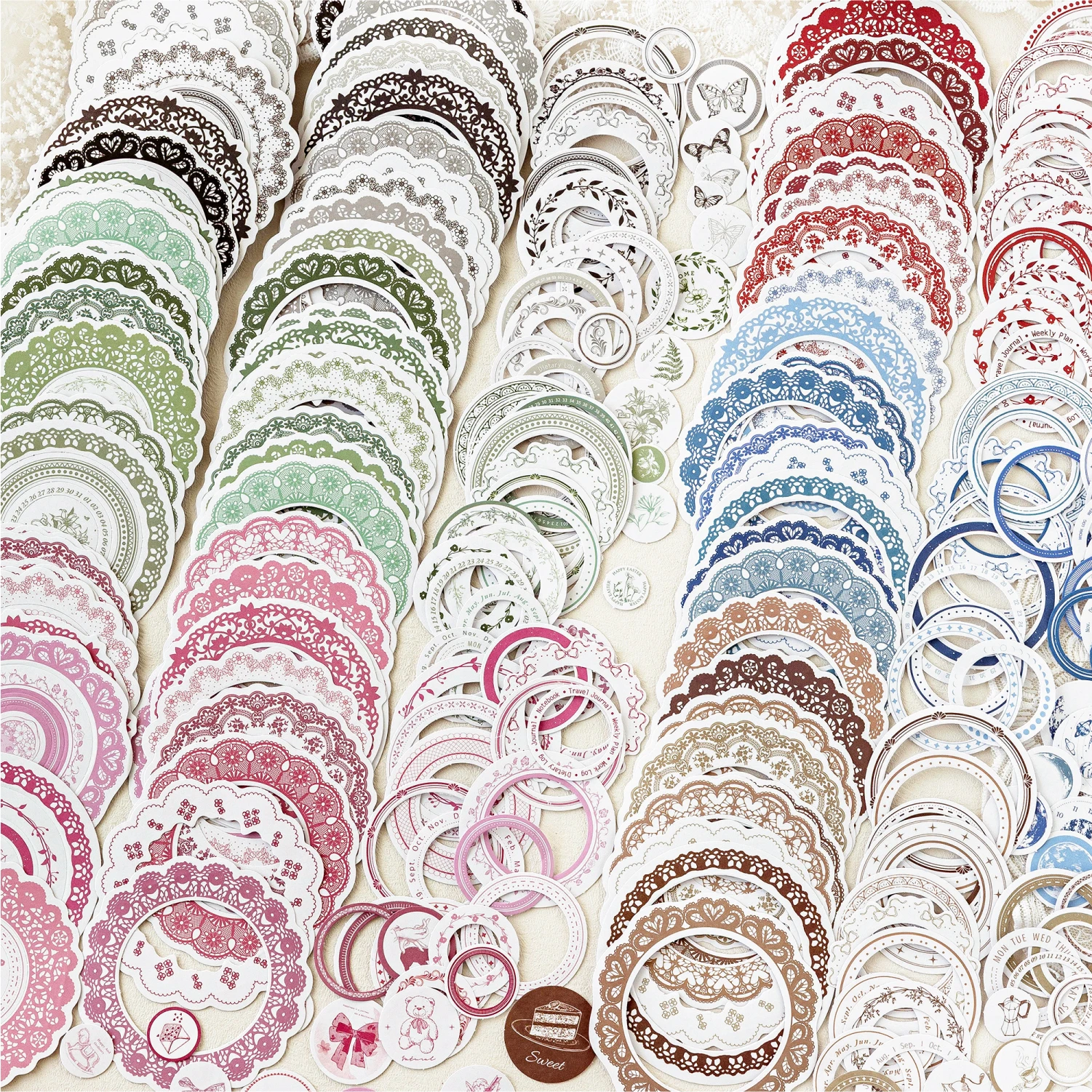 20 pcs/pack Vintage INS hollowed out circular border note can be torn hollowed out ring DIY Decorative Sticker Pack Stickers