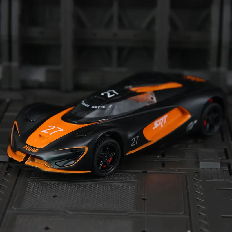 

1:32 Dodge SRT racing alloy car model ornaments pull back acousto-optic toy doors can open children's gifts.