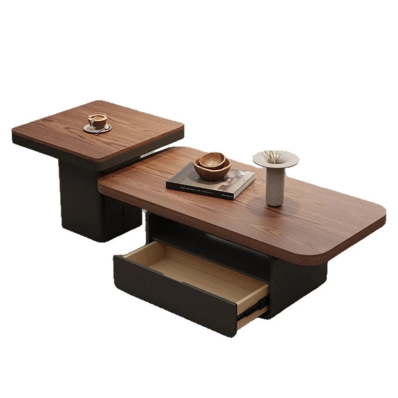 Medieval retro style home living room with storage coffee table new high-grade walnut color solid wood coffee table combination