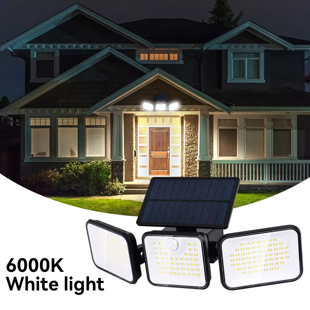 Folding Solar LED Light Three-Head Wall Lamp Rotating Human Body Induction Remote Control Outdoor Garden Landscape Lighting Lamp