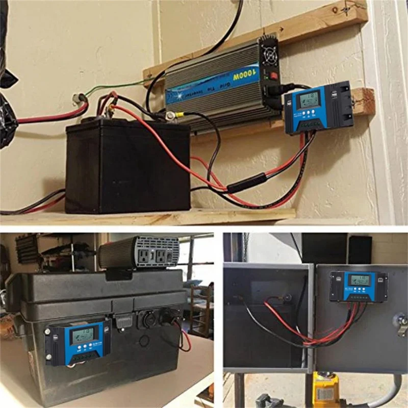 وحدة تحكم شحن الطاقة الشمسية بنظام MPPT ، USB مزدوج ، شاشة LCD ، لوحة خلية تلقائية ، منظم شاحن مع تحميل ، متين ، 100A ، 12V ، 24V