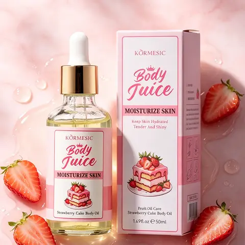 Óleo Corporal de Morango 50ml com Aroma Doce e Frutado, Hidrata e Nutre, Óleo para Massagem Corporal, Melhora a Secura e Opacidade, Cuidado Diário para o Corpo