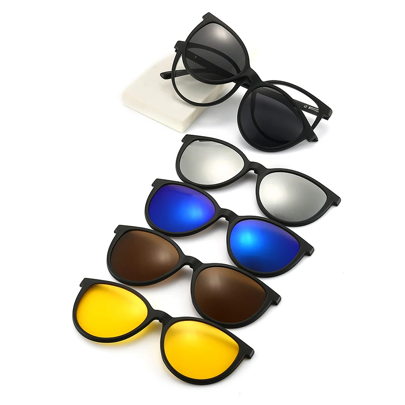 6 In 1 Sets Magnet Sunshade Polarized Clip On Sun Glasses PC Sunglasses Women Men Eyeglasses Frame UV400 Anti-Glare