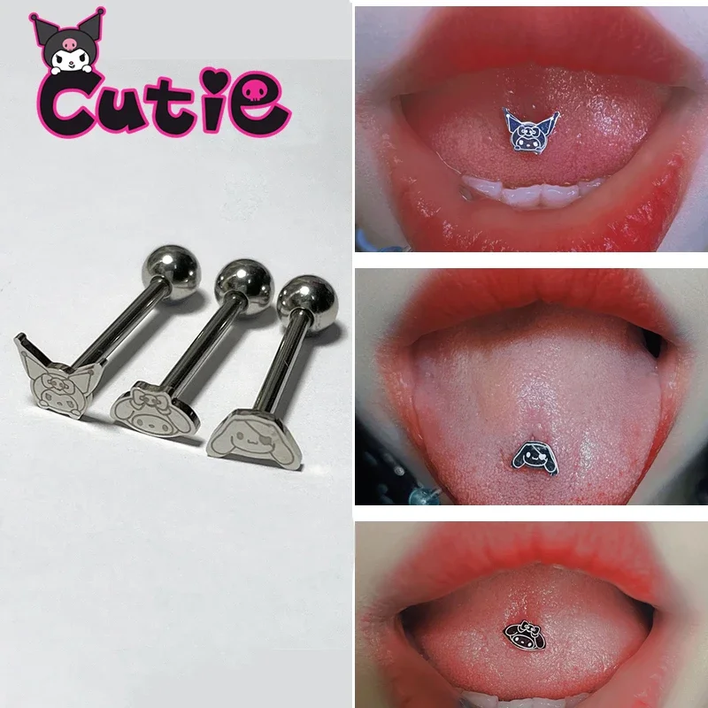 Kuromi Tongue Nail Cute Cinnamoroll My Melody Acciaio al titanio Tongue Nails Sexy Hip Hop Y2K Piercing Body Studs Gioielli penetranti