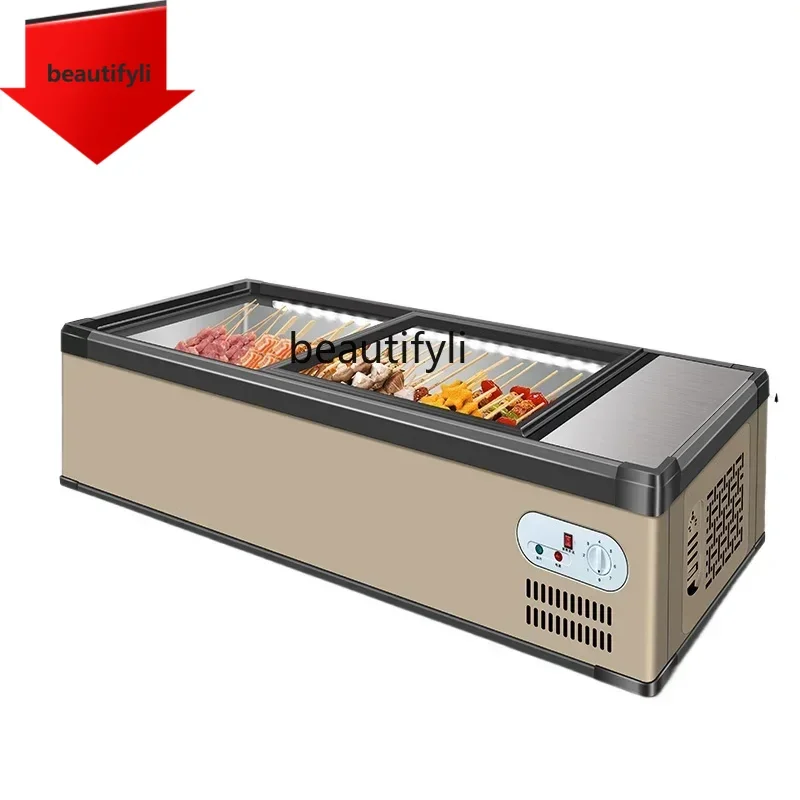 

A61 Mobile stall freezer display cabinet BBQ fruit fishing skewers Refrigerated and frozen low temperature desktop cabinet