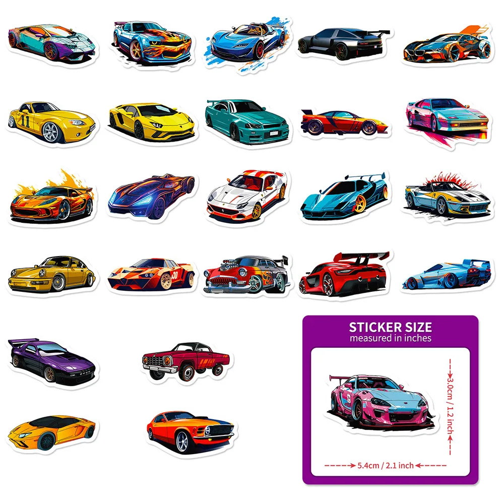 10/50pcs hustý závodní auto kreslený anime pestrý nálepky pack pro děti cestovní zavazadlového scrapbooking zeď ozdoba graffiti obtisky