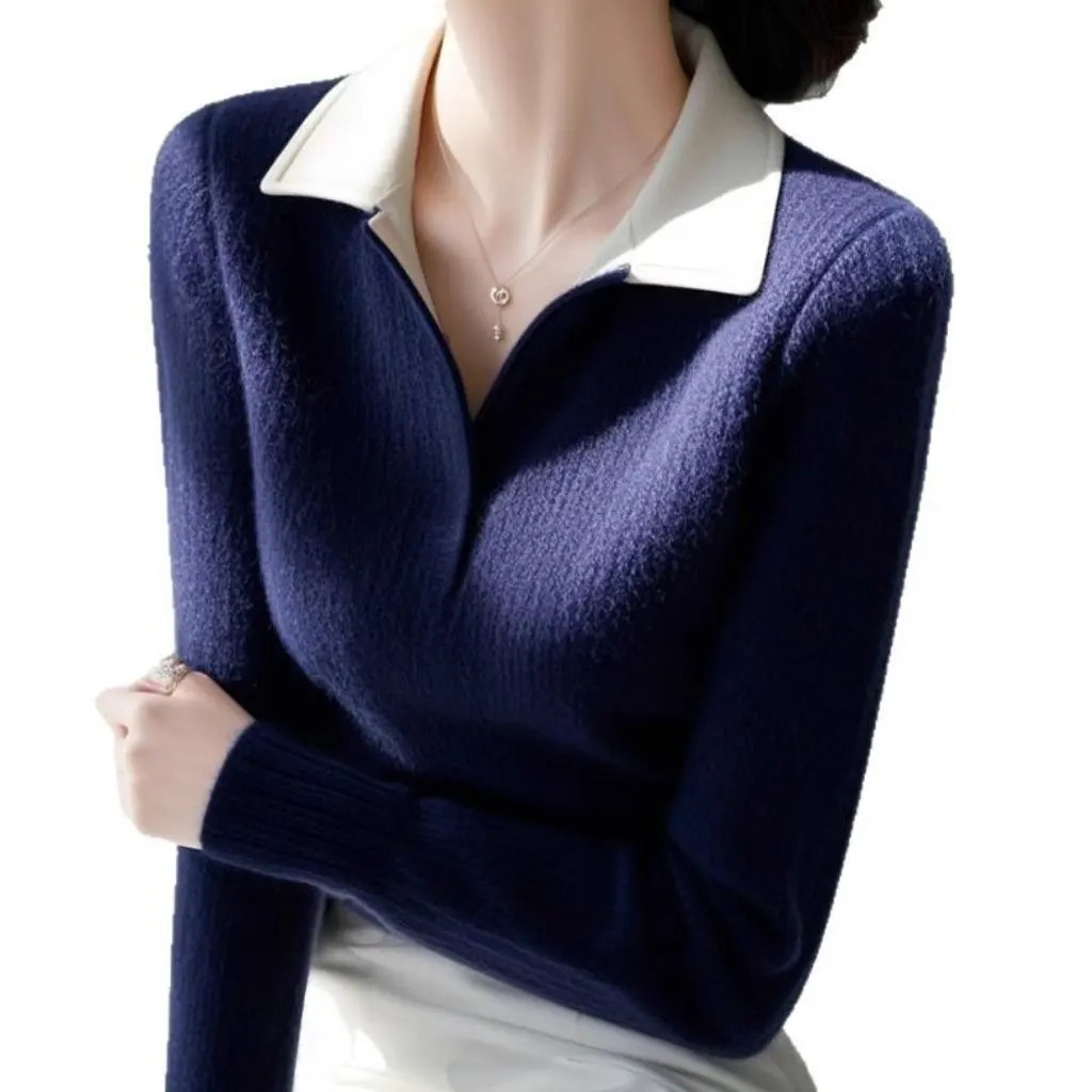 

Unique Blue Knitted Sweater Spring Autumn French Temperament Soft Waxy High-Class Lazy Top Women's Fashion Open Cardigan