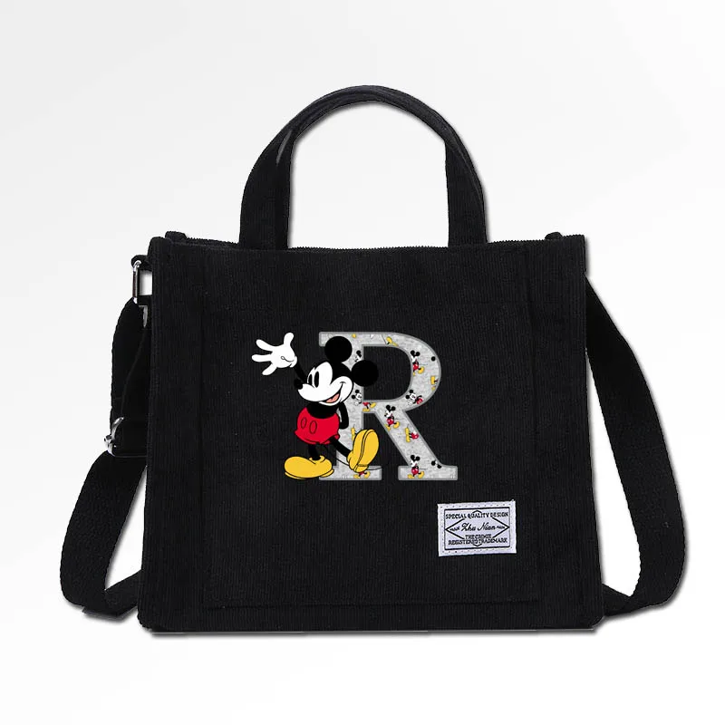 Disney Mickey Mouse A-Z 26 English Letters Women\'s Shoulde Bag Canvas Tote Bags for Commuting College Student Fashion Trend Bag