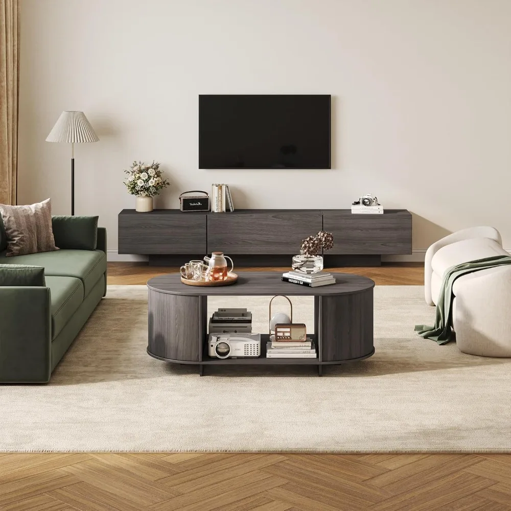 

Coffee Table and TV Stand Set of 2,76.4'' Modern TV Console，Entertainment Center with 4 Drawers,Modern Oval Coffee Table with St
