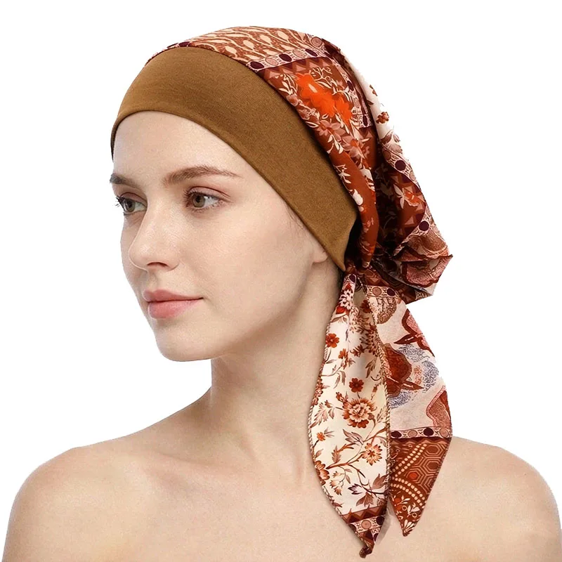 Neue Muslimische Vorgefertigte Blumenbedruckte Hijab-Turban-Mütze für Frauen, Innenmütze, Chemomütze, Haarverlust-Kopftuch – Detail 9