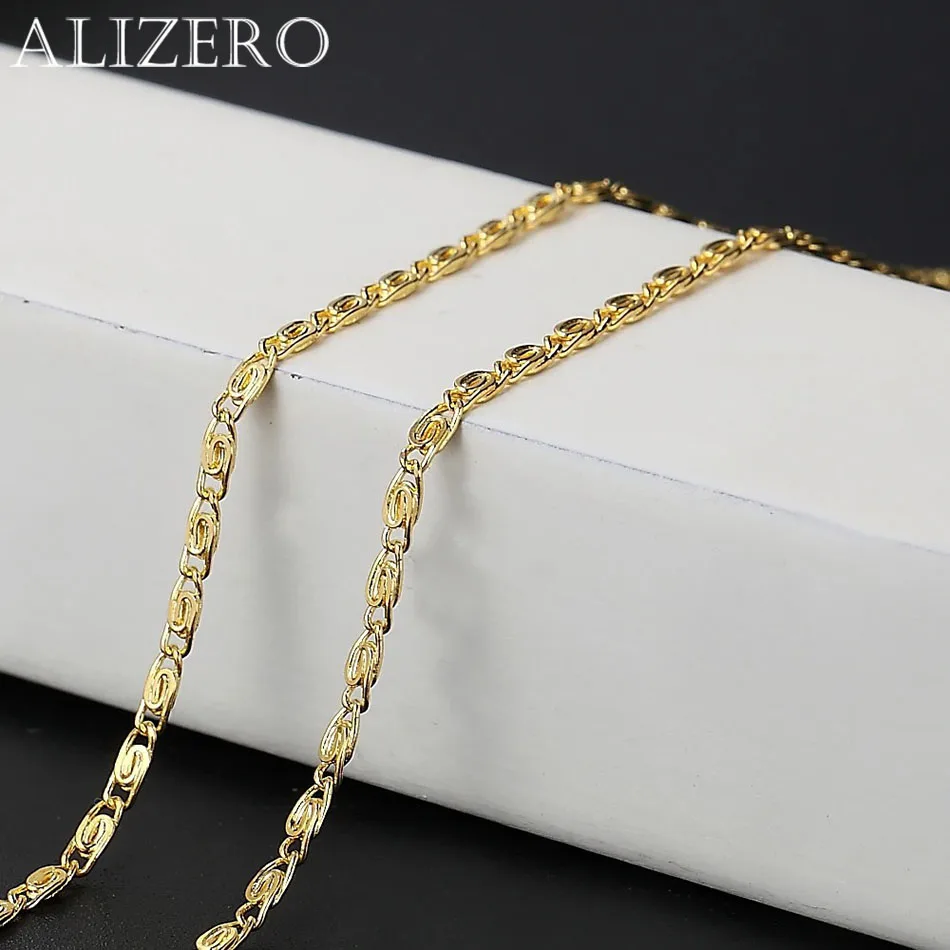ALIZERO 925 Sterling Silver 16/18/20/22/24 Inch 18K Gold 2MM Chain Necklace For Women Man Fashion Party Wedding Jewelry Gifts