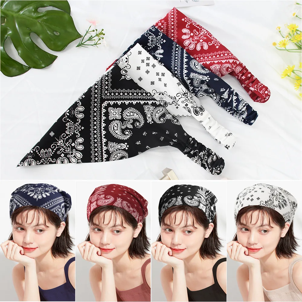 

Квадратный платок из ткани с узором кешью, эластичная повязка на голову, ретро-стиль, универсальный модный головной убор, треугольный платок-повязка на голову