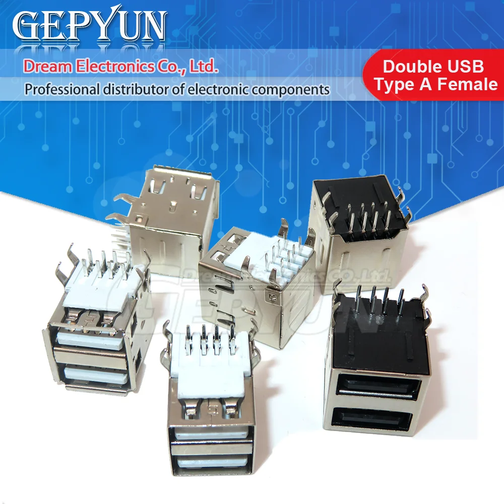 5Pcs Double USB Type A Female Solder Jacks Connector PCB Socket USB-A type 90 Degrees / 180 Degrees 4pins