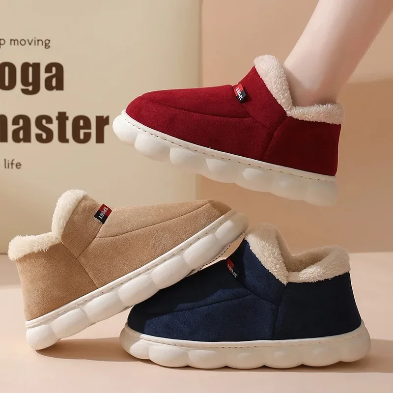 Winter Plush Warm Men's Slippers Comfortable Fur Thicken Snow Boots Women Waterproof Soft sole Indoor Non-slip Soft Cotton Shoes