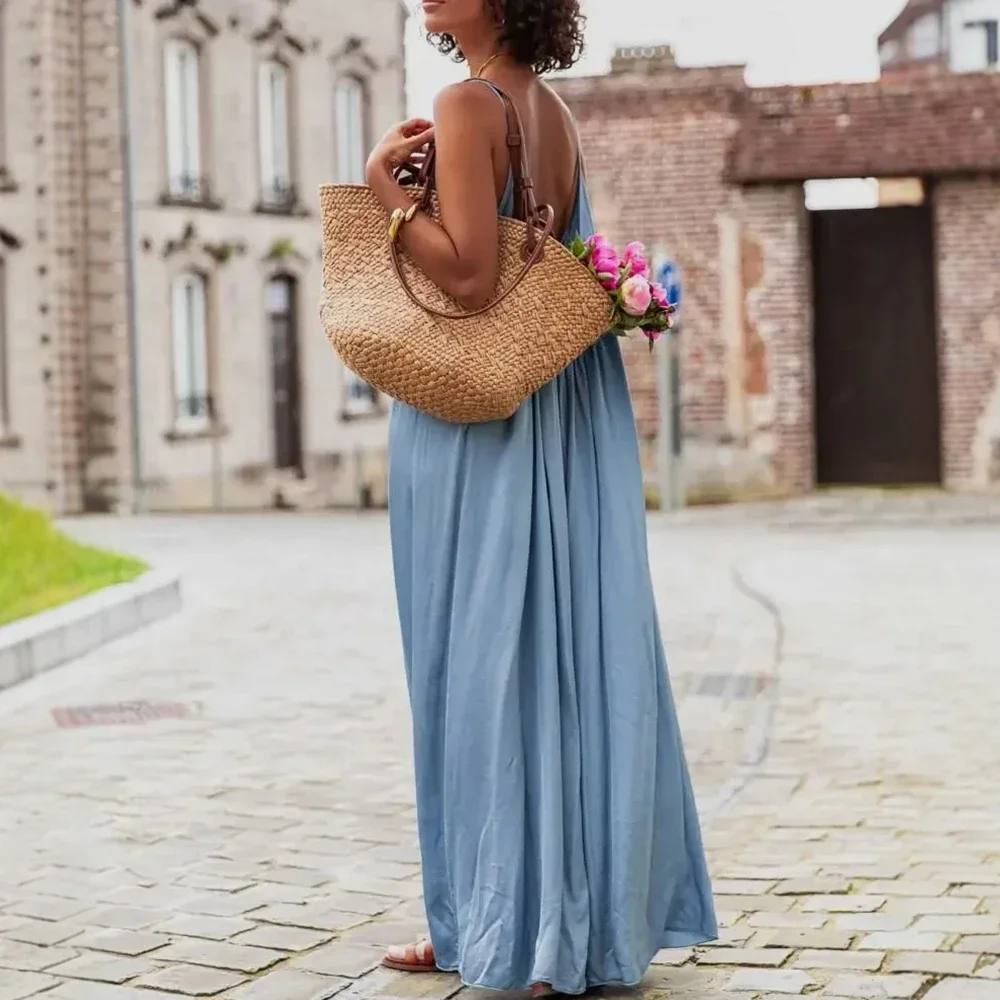 CPSYMYM ชุดเดรสฤดูใบไม้ผลิฤดูร้อนพื้นฐานทุกวันพับธรรมดาแขนกุด Scoop คอ Maxi Cami ชุดวันหยุดสําหรับผู้หญิง