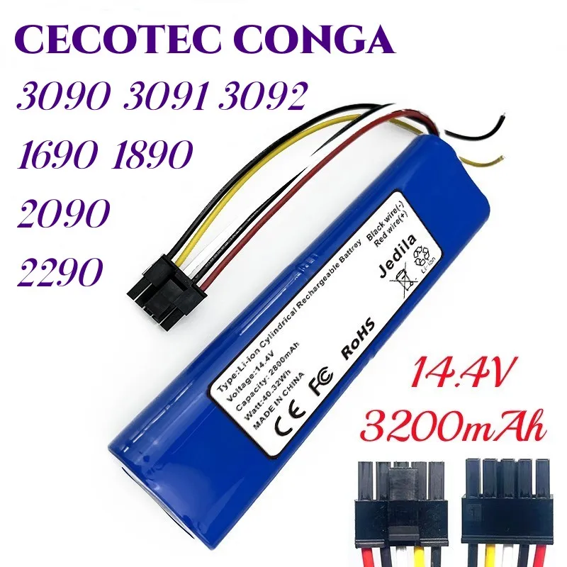 

CECOTEC CONGA 3090 3091 3092 1690 1890 2090 Robot Vacuum Cleaner Battery Pack Replacement Accessories 14.4 Volts 2800 MAh