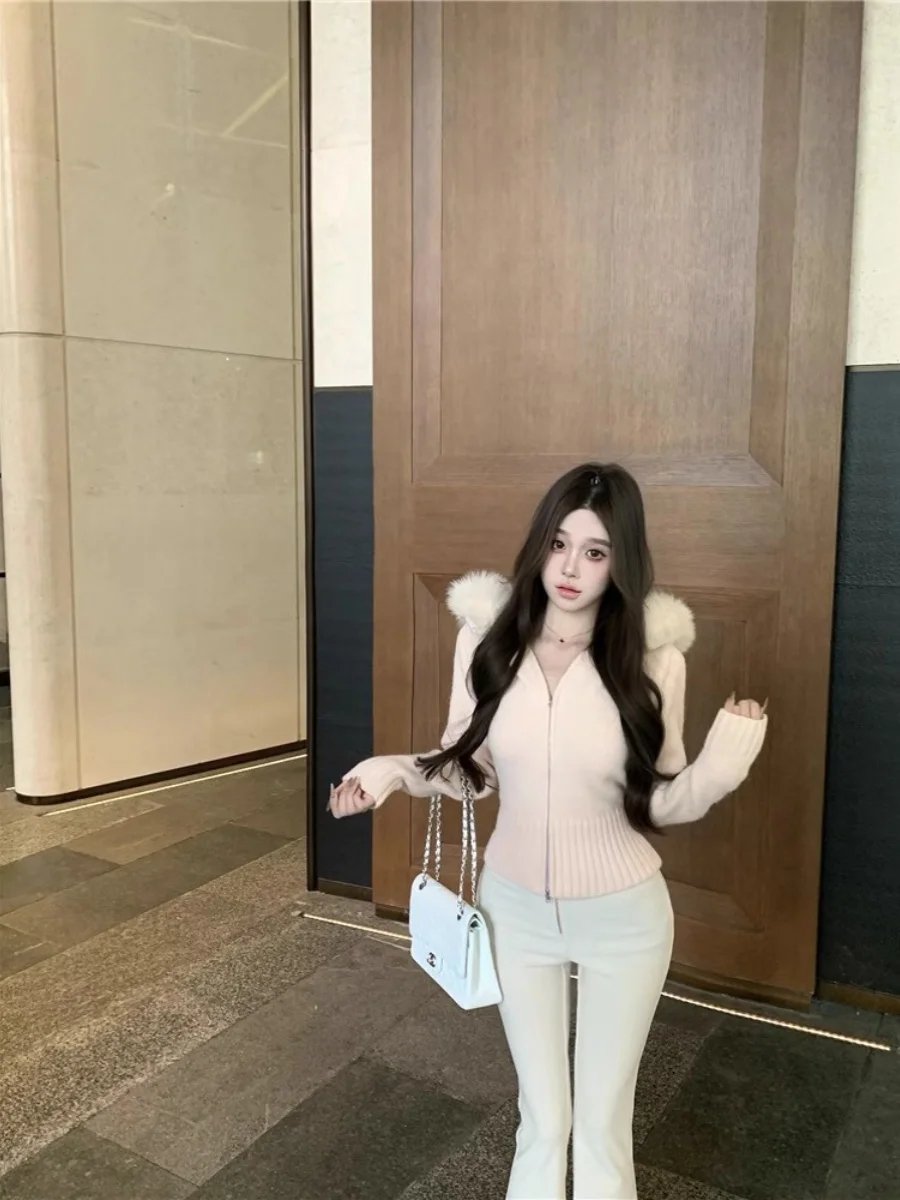 المرأة محبوك طويل Sve سترة الحلو سليم صالح سستة معطف بقلنسوة Jaet مزدوجة سستة تنوعا ربيع الخريف معطف الصوف