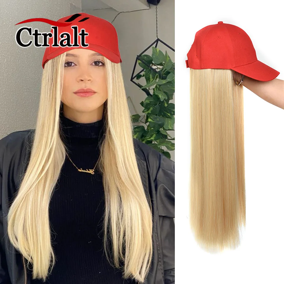 Synthetic Wigs With Hat Blonde Long Straight Wig Hair Extensions Cap For Women Girls