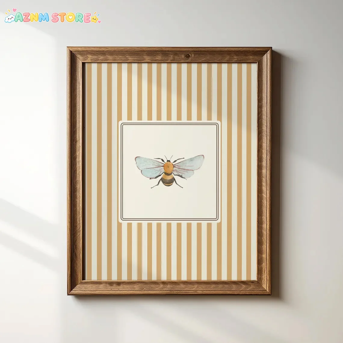 2027,1pc, wall art, vintage poster, yellow striped bumblebee art print, vertical portrait abstract animal canvas painting, be
