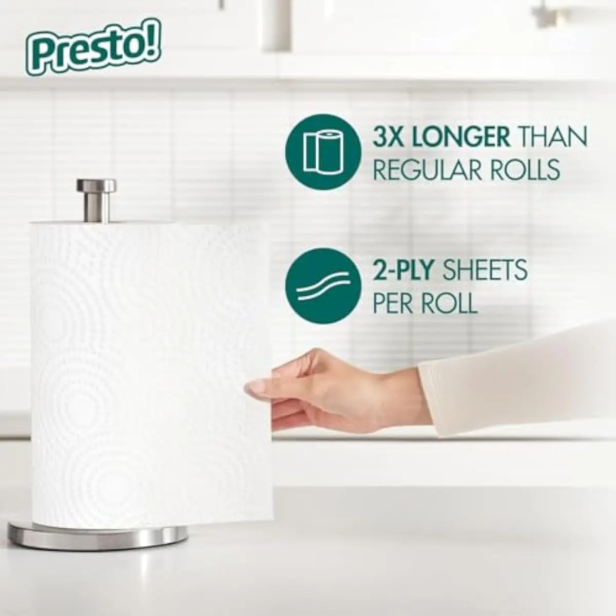 Brand - Flex-a-Size Kitchen Paper Towels, 2-Ply, Strong and Absorbent, 128 Sheet Family Roll, 2 Rolls