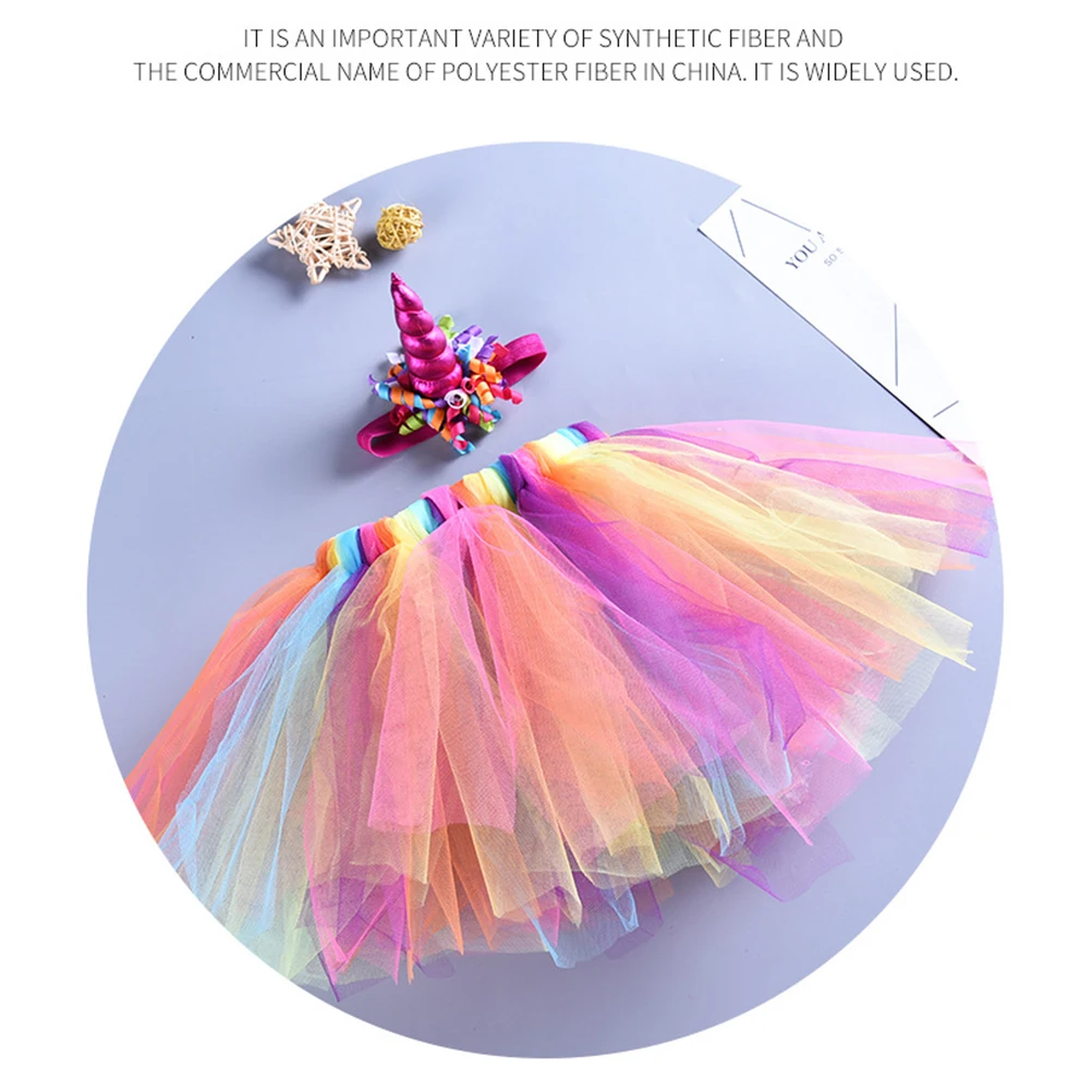 

Rainbow Mesh Skirt Unicorn Dress for Girls Party Costume Multilayer Tutu Polyester Mesh Hand Wash Adjustable Straps 3D Flowers