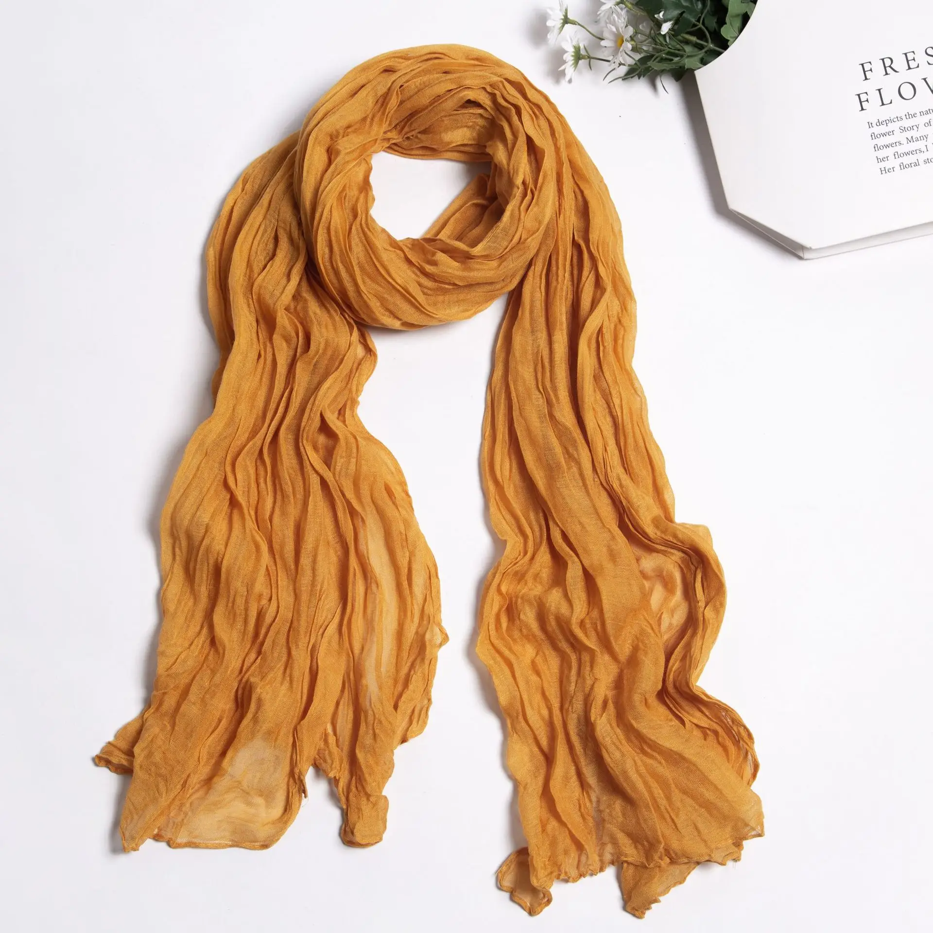 New Lightweight Summer Solid Fried Dough Twists Scarf Balinese Candy Crease Versatile Fold Scarf Shawl Women's Scarf 8SJ103