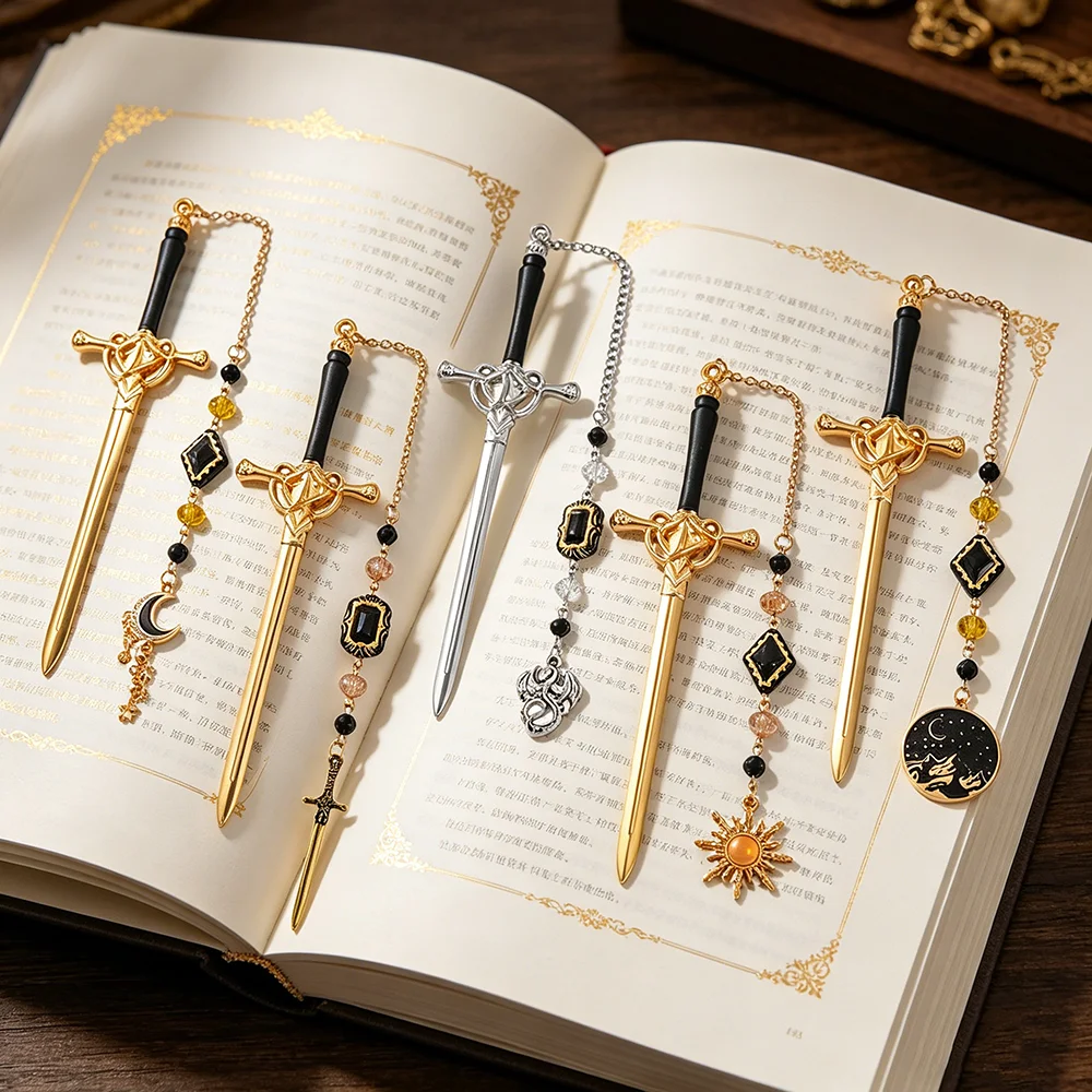 Fantasy-Metallschwert-Lesezeichen, Romantisches Acotar-Geschenk für Frauen, Drachenliebhaber, Bücherwurm, Buch-Charm, Schülerbedarf