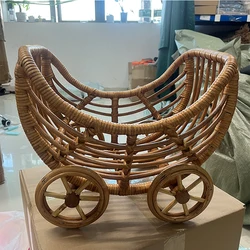Vintage Baby Rattan Cart Newborn Photography Furniture Hand-woven Baby Stroller Photo Posing Chair Studio Photoshoot Accessories