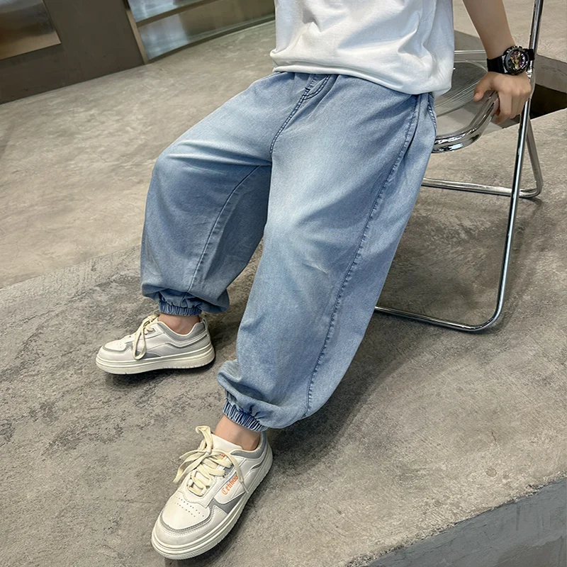 Summer Child Fabric Anti-Mosquito Jeans Trousers For Tween Boys Thin Style Viscose Style Denim Pants for Teenage Kids Age 5-14 6