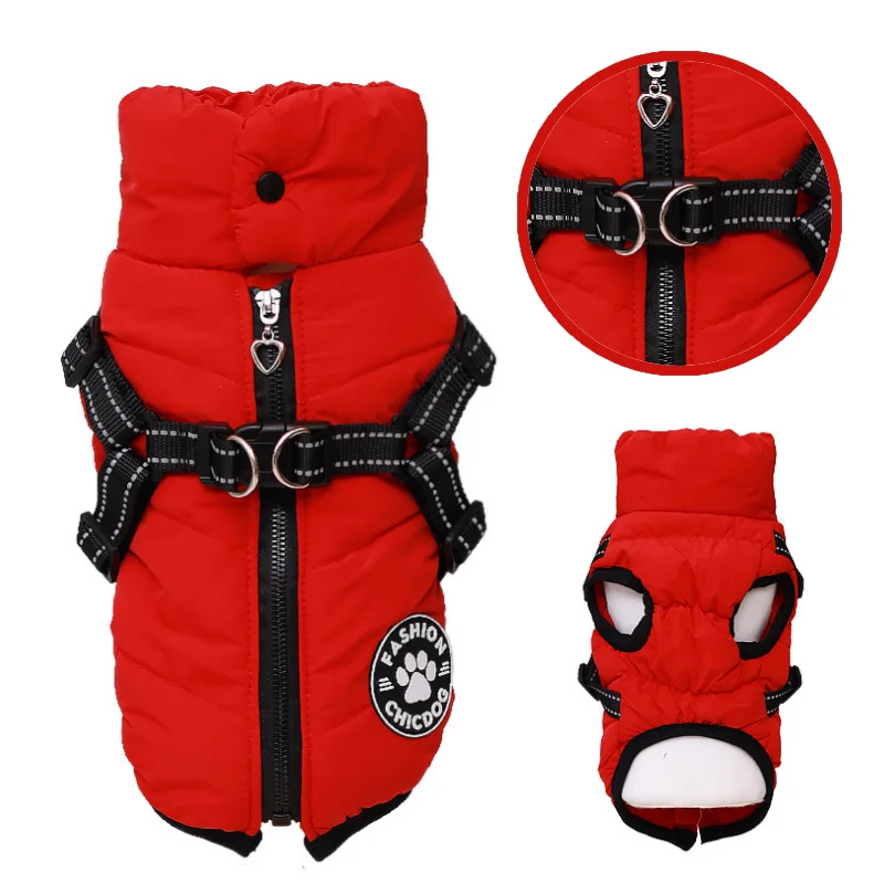 

Теплая куртка для домашних животных с D-образным кольцом, светоотражающая, водонепроницаемая, для собак и кошек, с дизайном на молнии, с капюшоном, одежда для чихуахуа и мопсов