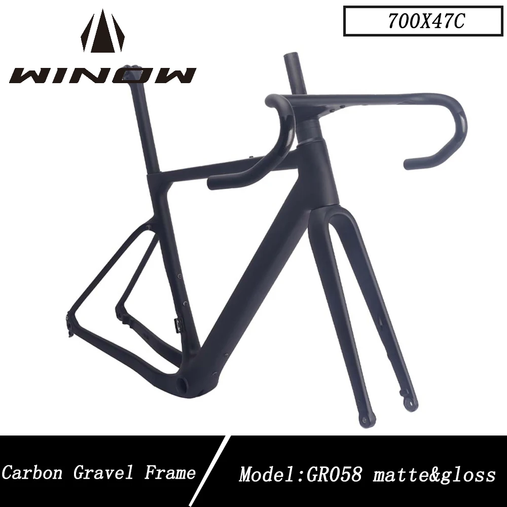 

Winow Gravel Bike Carbon Frame 700*47C BB86 Flat Mount Disc Brake Bicycle Frames Black Matte Gravel Frameset Full Hidden Cable