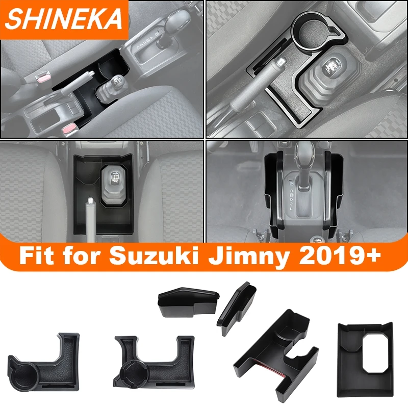 SHINEKA Car Gear Shift Storage Box Organizer Tray For Suzuki Jimny 2019 2020 2021 2022 2023 2024 Up Interior Accessories Black