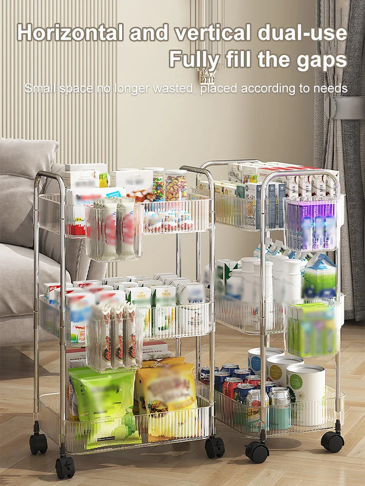 2/3 Tiers Rolling Cart Storage Shelf Transparent Acrylic Trolley Mobile Shelf with Wheel Multi-Layers Storage Rack