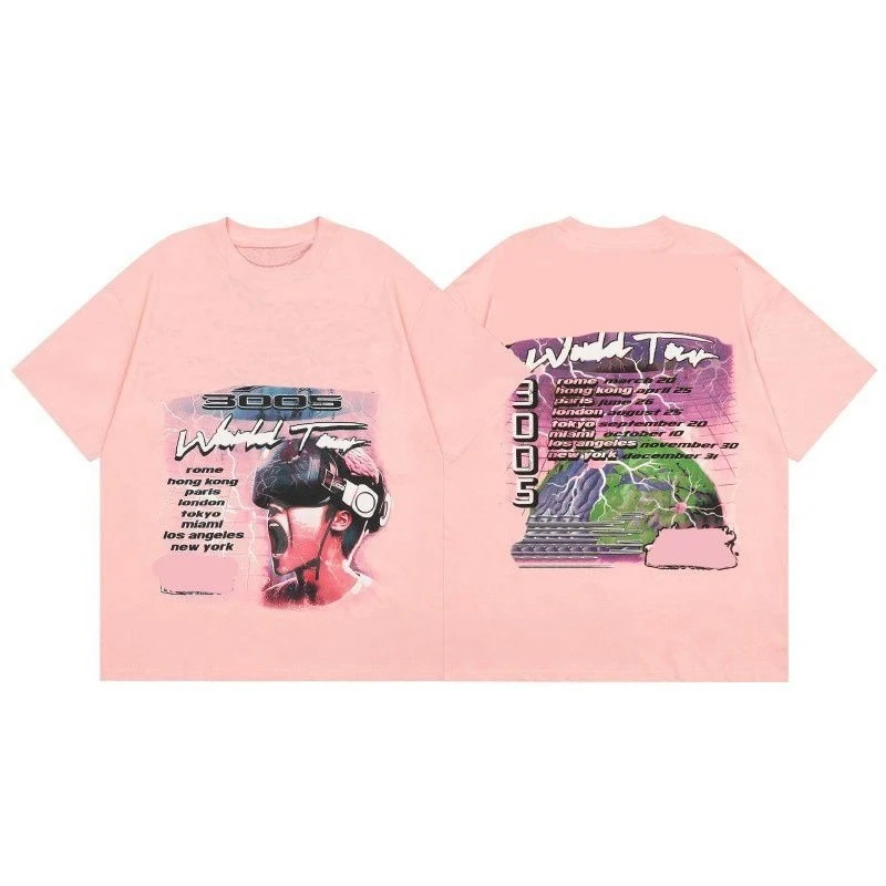 2026 new Loose round-neck T-shirt with abstract street-style artistic patch design on the front back suitable for both men women