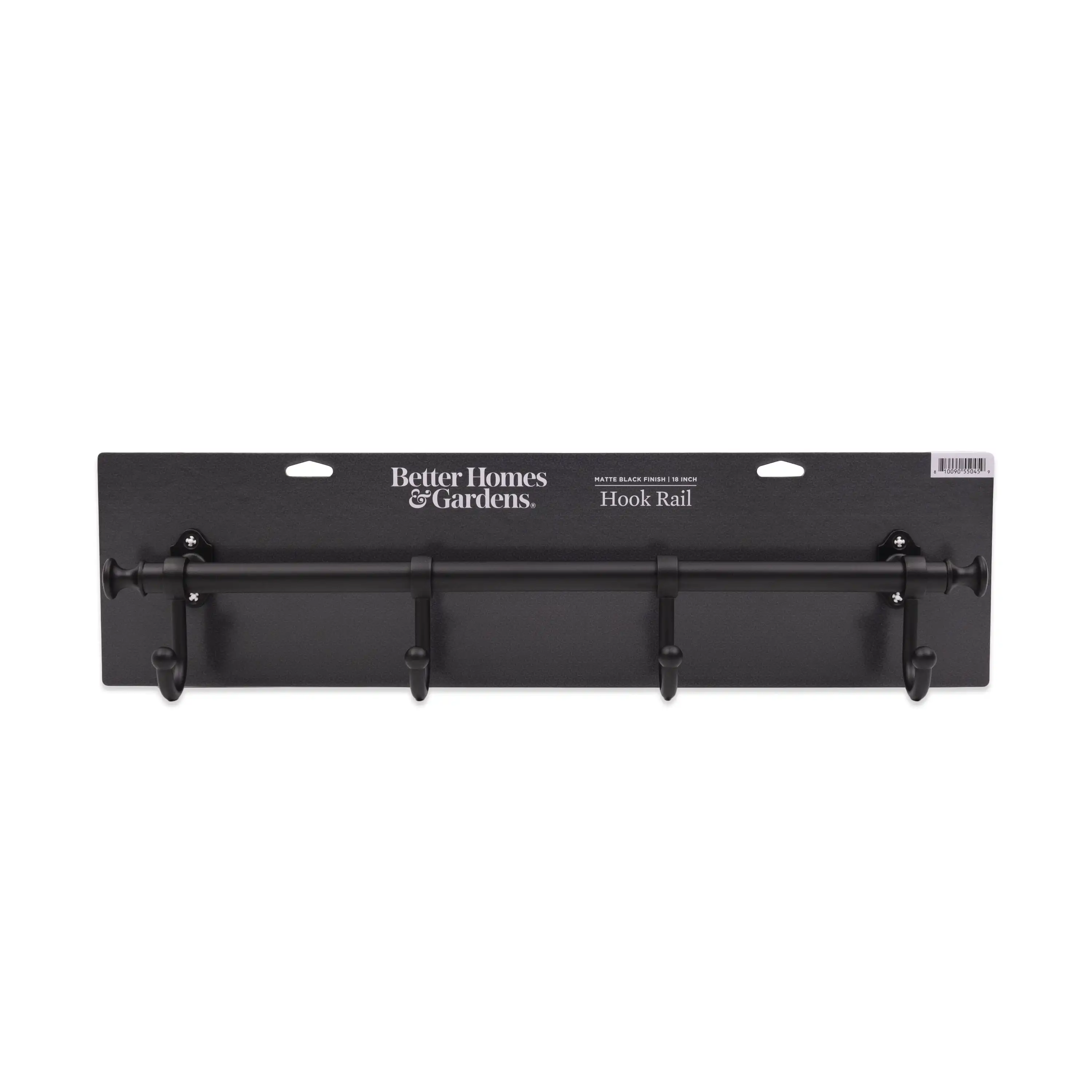 

18 in Wall Mounted Metal Hook Rack, 4 Hooks, Matte Black