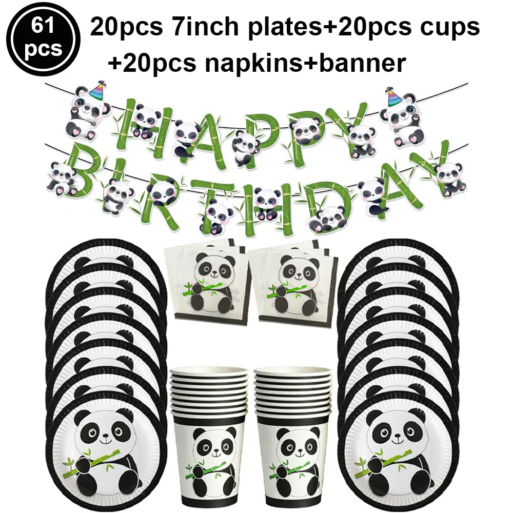 Panda Party Geschirr Panda Party Teller Tassen Serviette Popcorn Box Kuchen Dekor für Panda Thema Geburtstag Party Baby Dusche Dekor – Detail 4