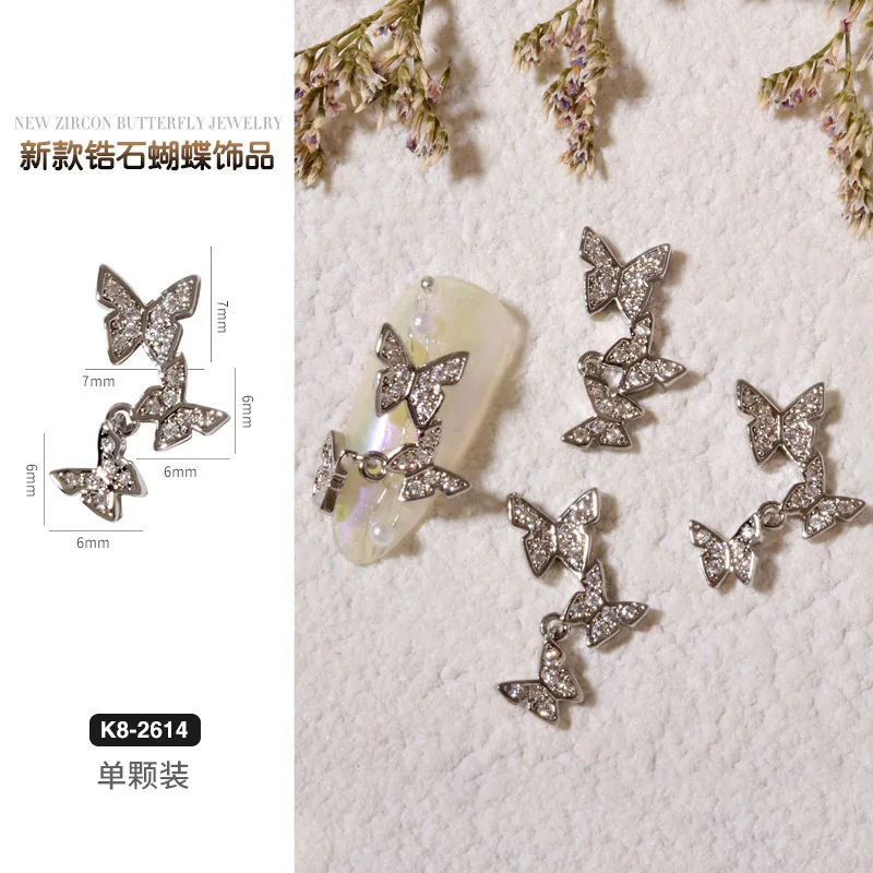 10Pcs Double-Layer Metal Butterfly Nail Charms 3D Gold/Silver Butterfly Nail Art Decoration 11*13mm Butterfly Manicure Supplies