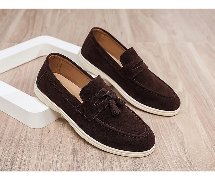 Herren Flache Slipper aus Mattiertem Wildleder 2025 Komfortable Rutschfeste Modische Loafer Leichte Trendige Outdoor Freizeitschuhe – Detail 9