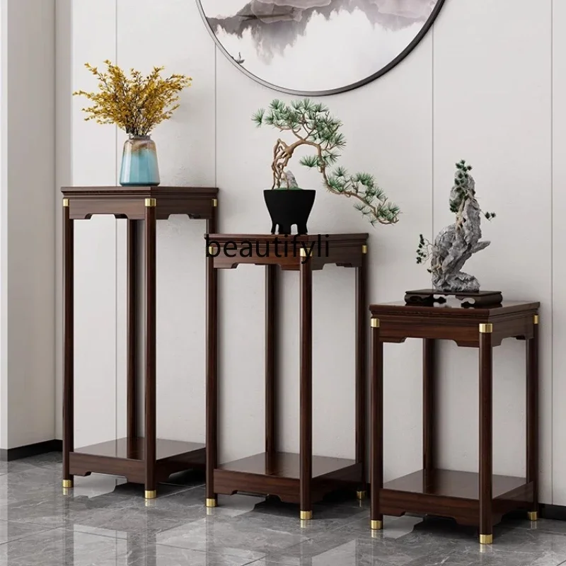 

D80 New Chinese flower stand solid wood balcony antique floor-to-ceiling fish tank storage decorative bonsai stand