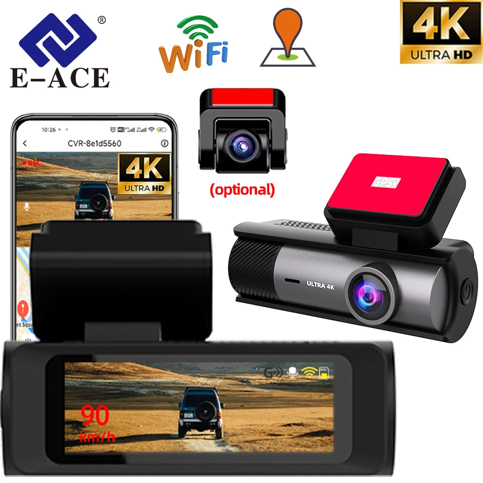 

Видеорегистратор HD 4K с Wi-Fi и GPS, мини-экран, циклическая запись, круглосуточный мониторинг парковки, автомобильный видеорегистратор