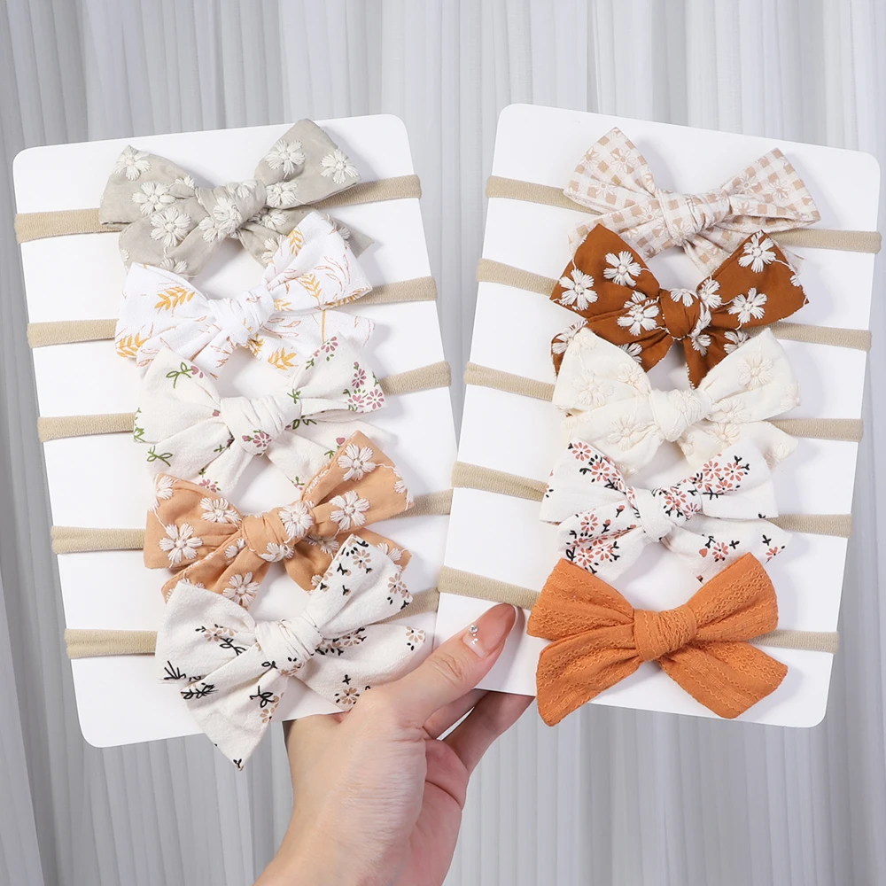 5 Stks/set Print Strik Baby Meisjes Hoofdband Pasgeboren Nylon Elastische Haarbanden Peuter Boog Haarbanden Hoofddeksels Kinderen Haaraccessoires