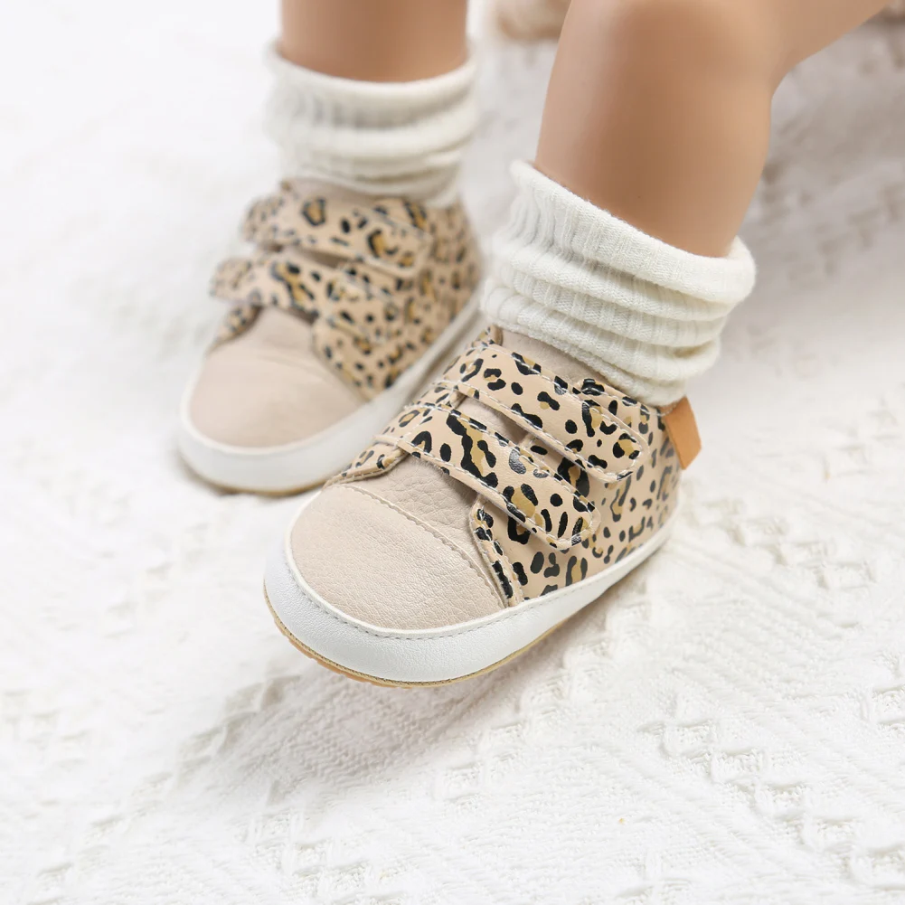 

Baywell Spring PU Casual Baby Boy Shoes + Socks Cute Girls Leopard Soft-soled Non-slip Sneaker Toddler First Walker 0-18 Months