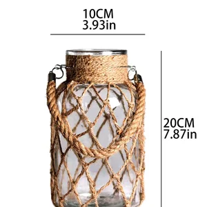 Rústico Pendurado Vaso De Vidro, Rope Net, Flor Seca, Arte Cânhamo, Casa, Transparente, Decoração Da Sala De Estar, Decoração De Mesa 10 principais vendas absorvente cânhamo - №5