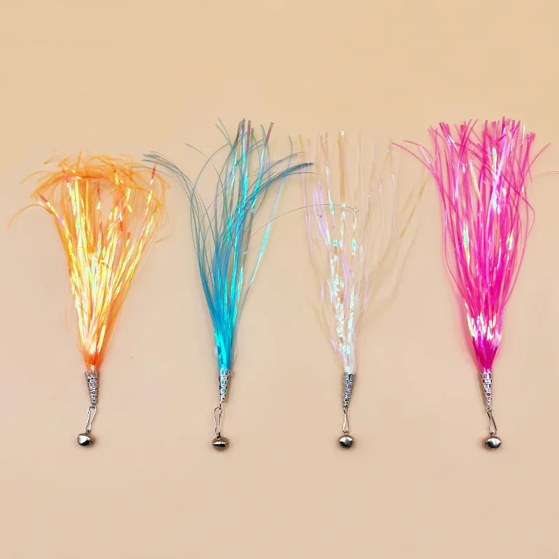 

Cat Teasing Stick for Changing Heads Paper Bell Bite Resistant Cat Toys Interactive Fun Colored Tassel Pet Toy