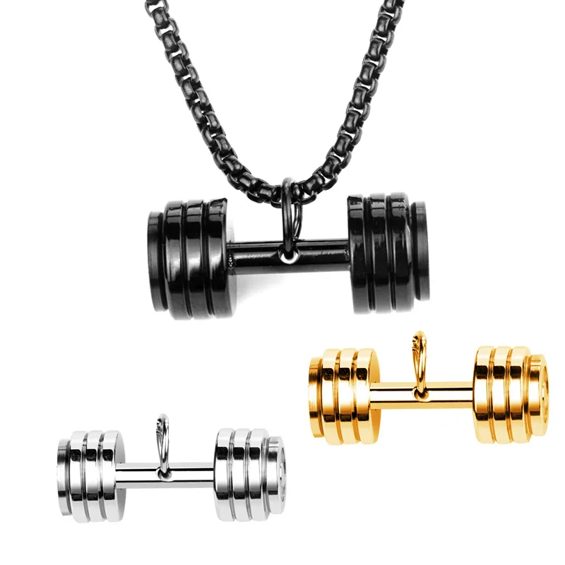 New Fashion Cool Titanium Steel Dumbbell Pendant Necklace Barbell Fitness Pendant Men and Women Leisure Sports Punk Jewelry