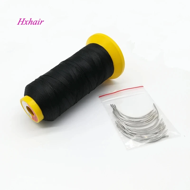 1 Roll black thread for weaving High Strength  Hair Weaving Thread Nylon with gift  24pcs C Type Curved Needles