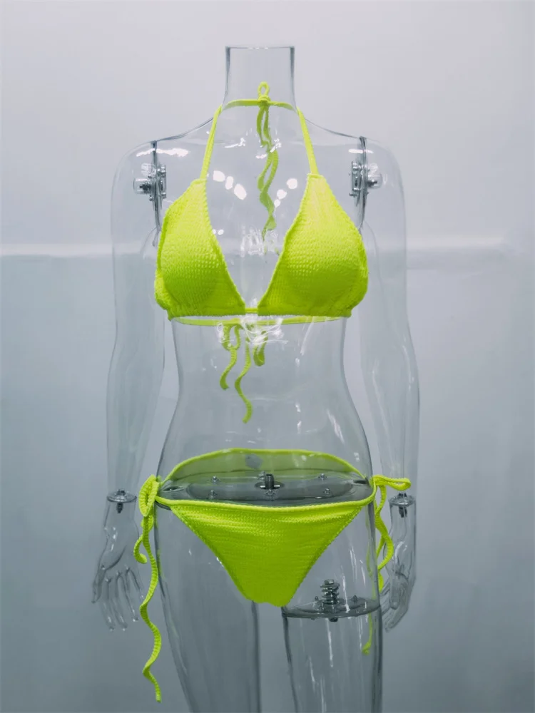 Conjunto de Bikini de dos piezas para mujer, bañador Sexy de realce con vendaje, ropa de playa rosa, 2024