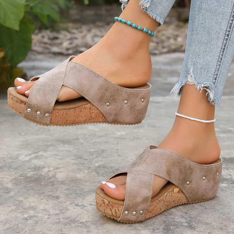 

Women Slippers 2025 New Summer Shoes Women Open Toe Rome Slippers Casual Wedges Platform Sandals Slides Women